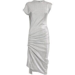 Paco Rabanne Lamé Midi Dress with Gathered Detail in Silver - Size FR 40 - NWT
